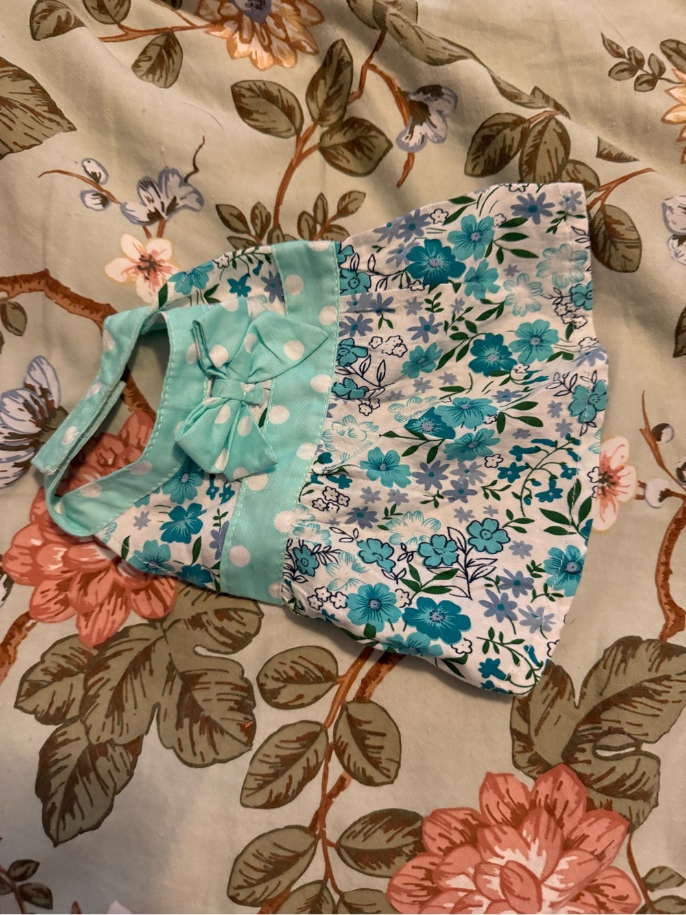 Floral Aqua Polka Dot Dog Dress with Bow